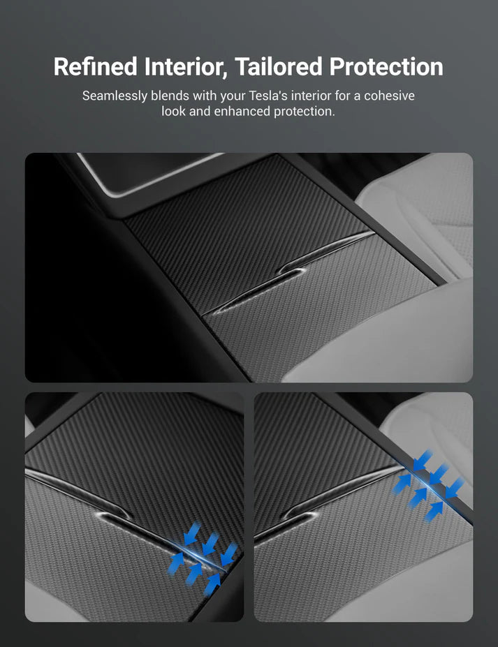 Dry Carbon Fiber Center Console Cover for Tesla Model Y Juniper / Model 3 Highland / Model YL