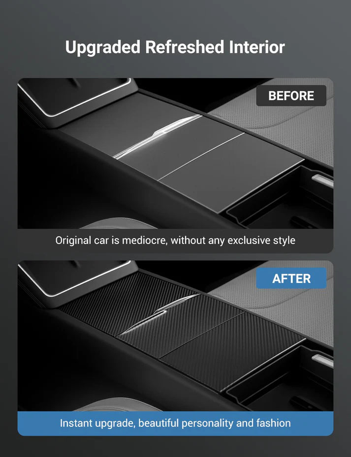 Dry Carbon Fiber Center Console Cover for Tesla Model Y Juniper / Model 3 Highland / Model YL