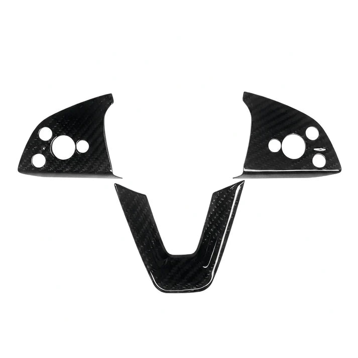Dry Carbon Fiber Steering Wheel Trim Cover for Model 3 Highland / Model Y Juniper (3 Pieces)