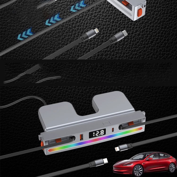 Center Console USB Hub with Ambient Light for Tesla Model Y Juniper & Model 3 Highland