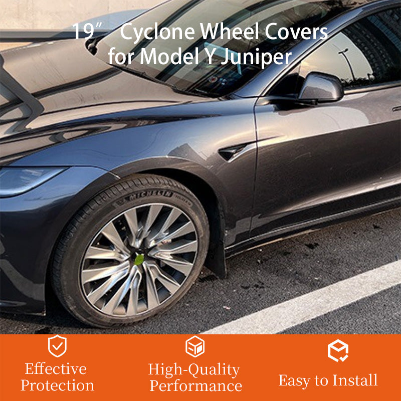 CUTIM | 19" Cyclone Wheel Covers for Tesla Model Y Juniper (2025-2026) | Full Rim Protection & Aero-Efficiency Hubcaps | Matte Black / Space Gray