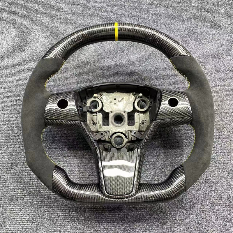 Carbon Fiber Alcantara Round Steering Wheel for Tesla Model 3 / Y