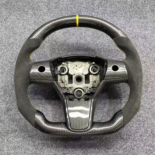Carbon Fiber Alcantara Round Steering Wheel for Tesla Model 3 / Y