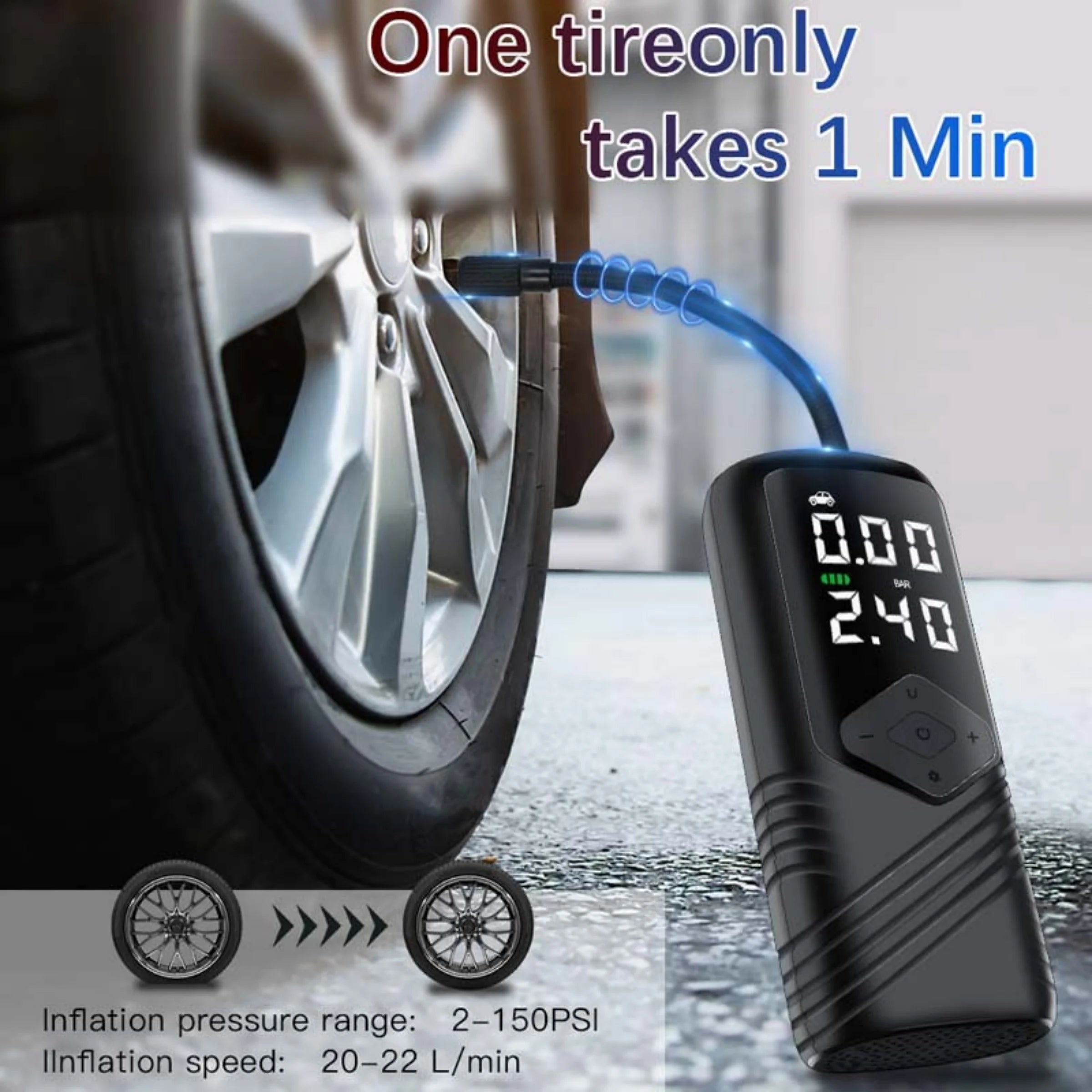 Intelligent Digital Tire Pump for Cars – Portable & Fast Inflation