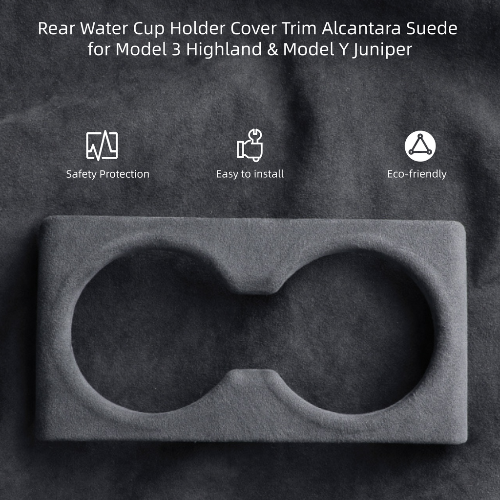 Rear Water Cup Holder Cover Trim – Alcantara Suede for Tesla Model 3 Highland & Model Y Juniper