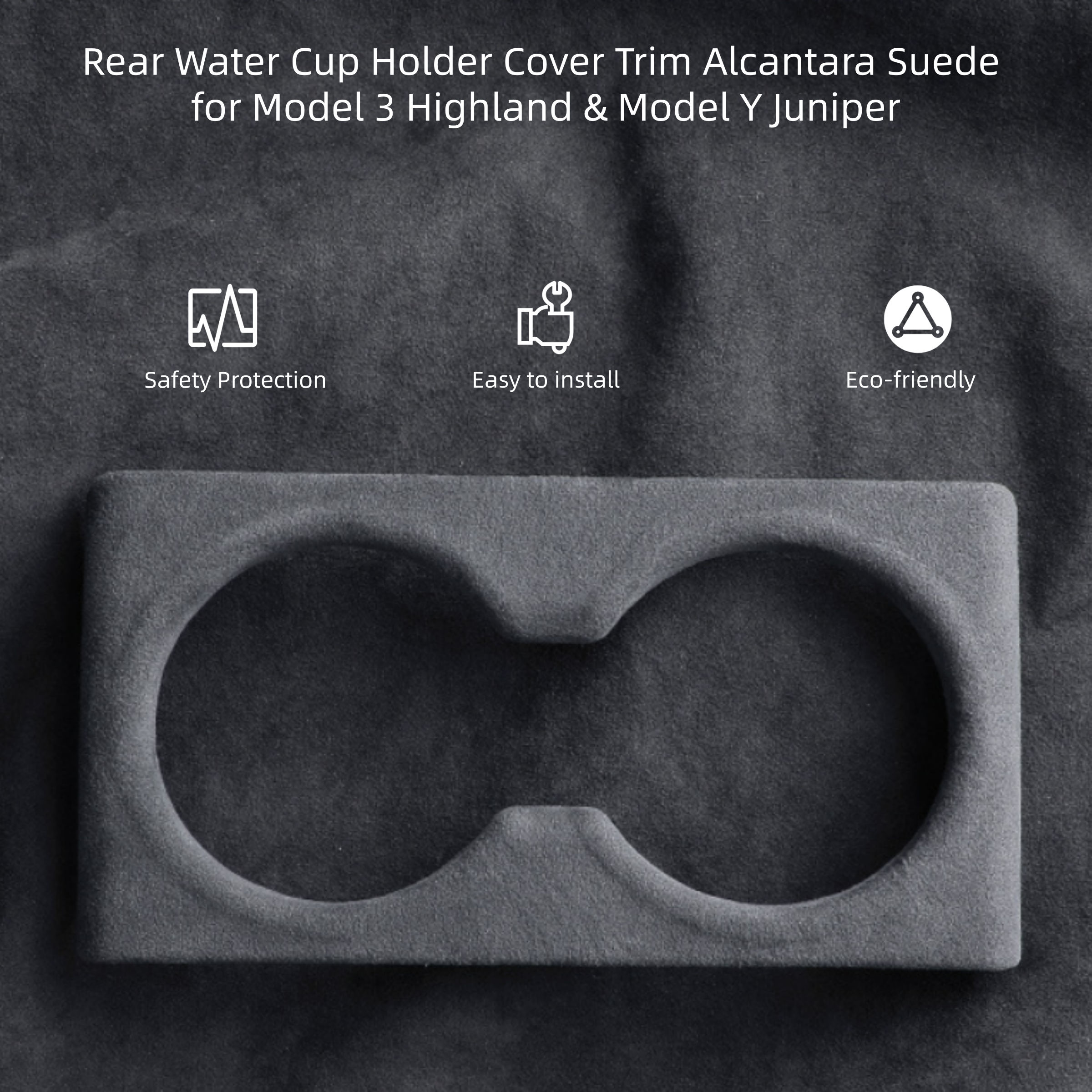 Rear Water Cup Holder Cover Trim – Alcantara Suede for Tesla Model 3 Highland & Model Y Juniper
