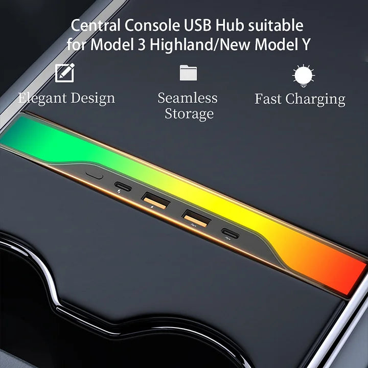 Center Console USB Hub with Ambient Lighting for Model Y Juniper & Model 3 Highland