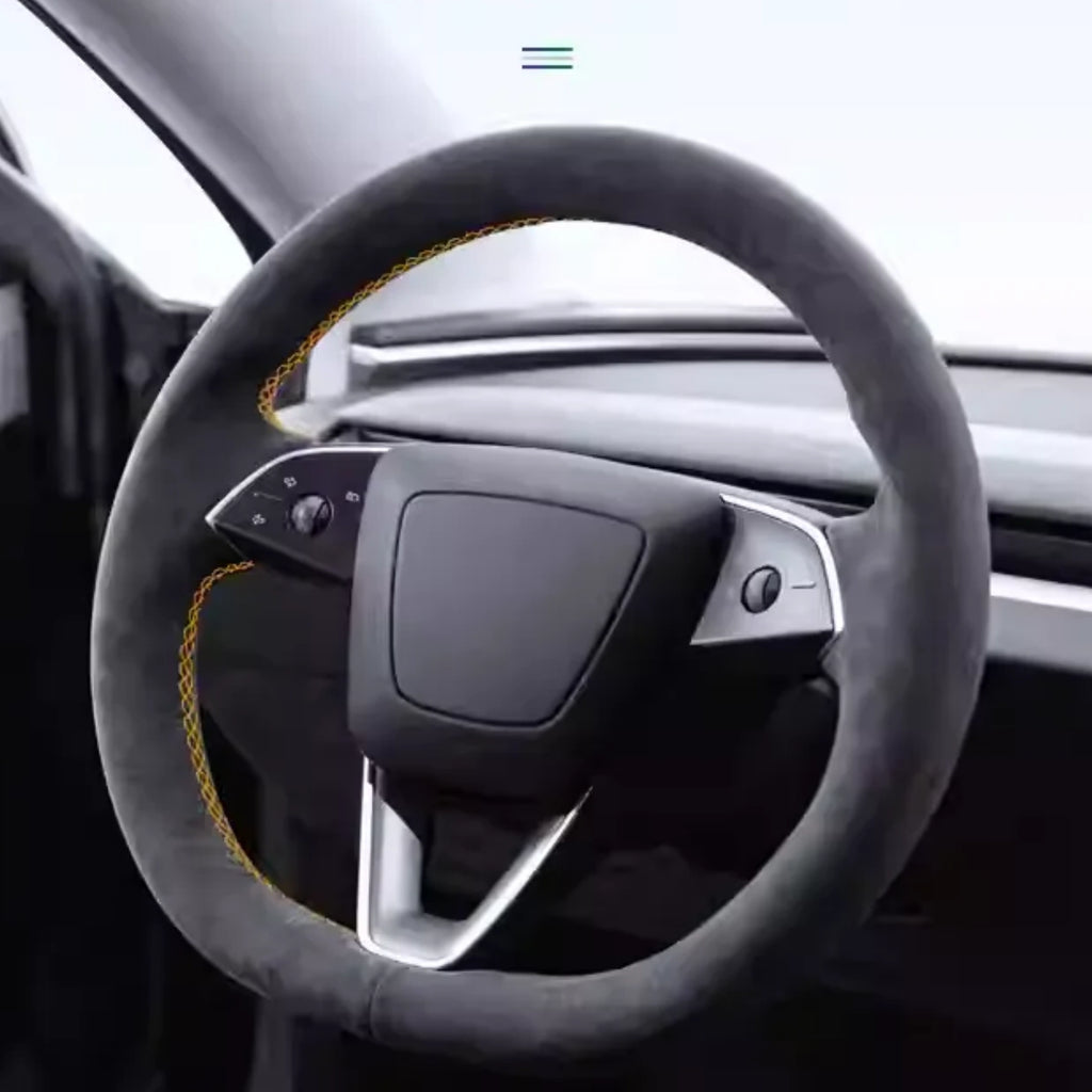 CUTIM Tumbled Fur Steering Wheel Cover for New Model Y / Model 3 Highland