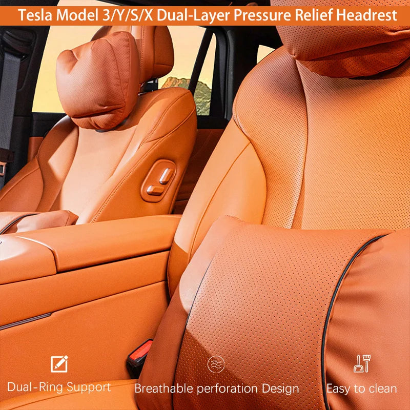 Dual-Layer Pressure Relief Headrest for Tesla Model 3/Y/S/X