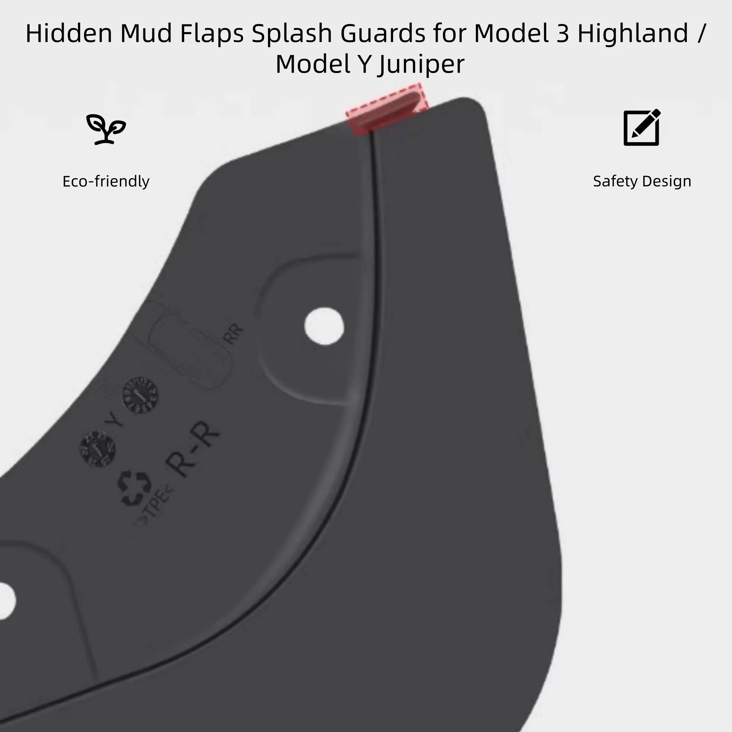 Close-up detail of Tesla hidden mud flap splash guard