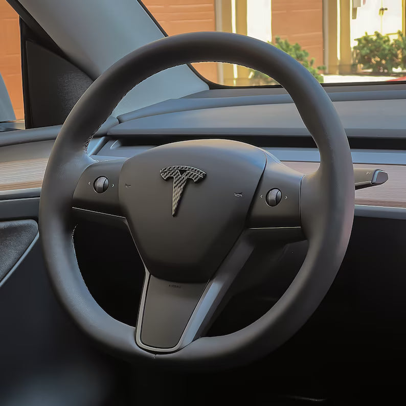 Real Carbon Fiber Steering Wheel Logo Cover for Tesla Model 3 / Y