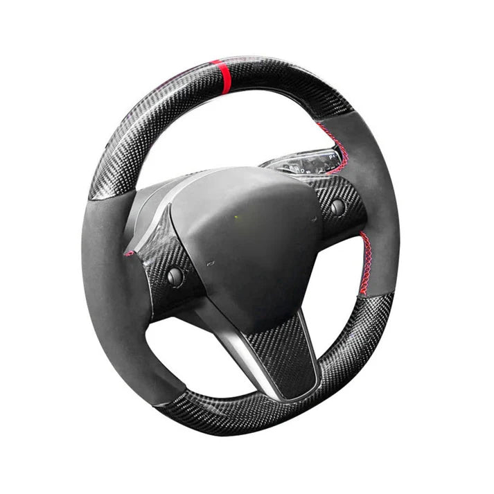 Carbon Fiber Alcantara Round Steering Wheel for Tesla Model 3 / Y