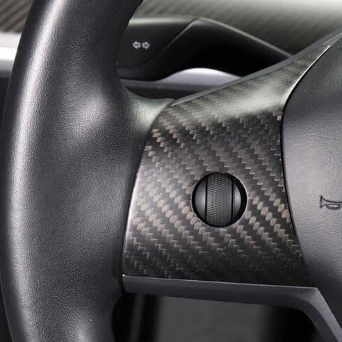 Model 3 / Y Steering Wheel Middle Trim Cover - Real Carbon Fiber Interior Mod