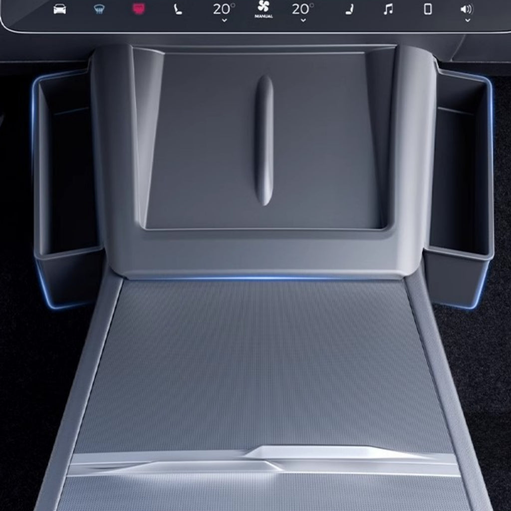 Tesla Model 3 Highland and Model Y Juniper side organizer with dual compartment view