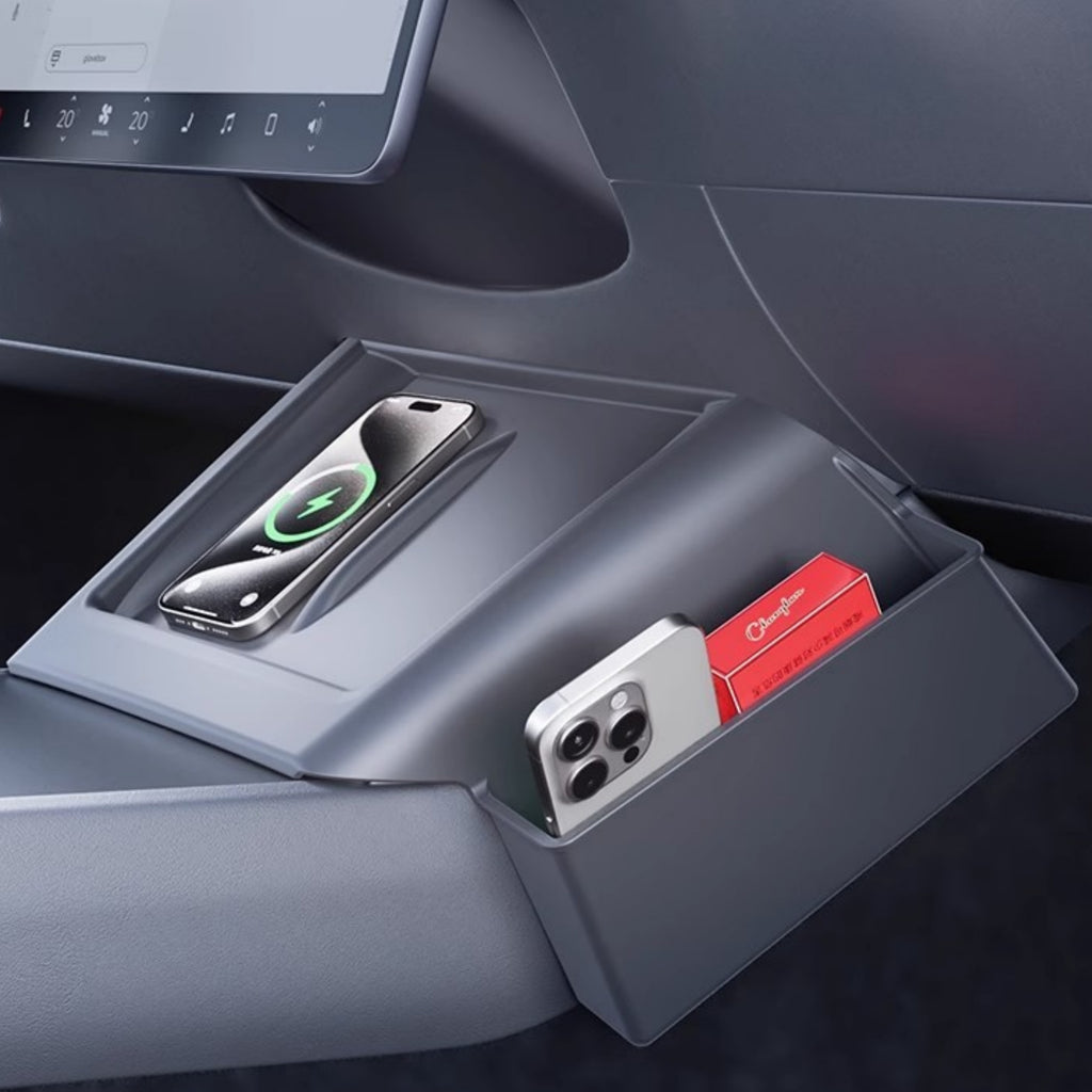 Tesla center console side organizer installed in vehicle interior