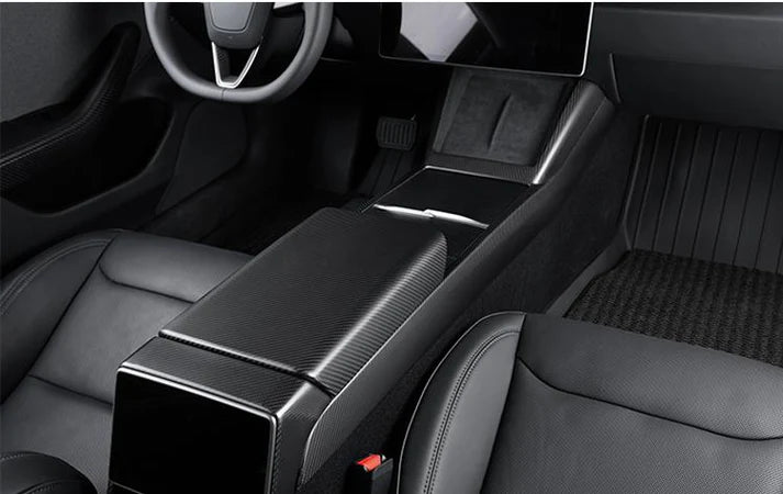 Real Dry Carbon Fiber Center Console Combo Side Panel & Charging Pad Overlay for Model 3 Highland & New Model Y