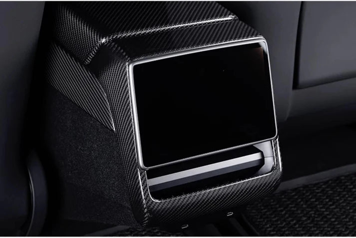Real Dry Carbon Fiber Rear Screen Trim Frame Overlay for Tesla Model 3 Highland