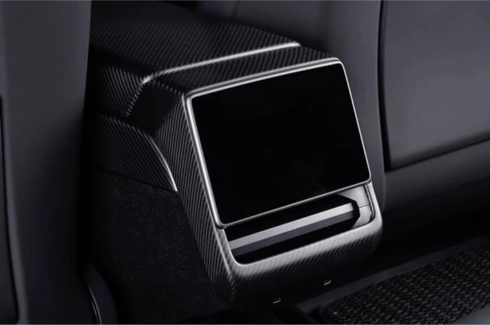 Real Dry Carbon Fiber Rear Screen Trim Frame Overlay for Tesla Model 3 Highland