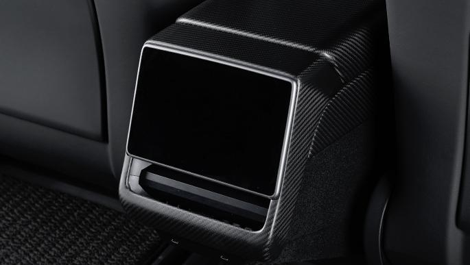 Real Dry Carbon Fiber Rear Screen Trim Frame Overlay for Tesla Model 3 Highland