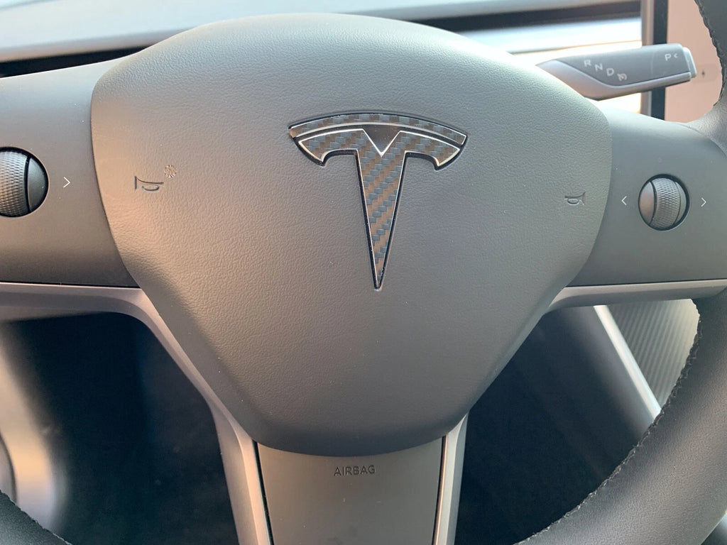 Real Carbon Fiber Steering Wheel Logo Cover for Tesla Model 3 / Y