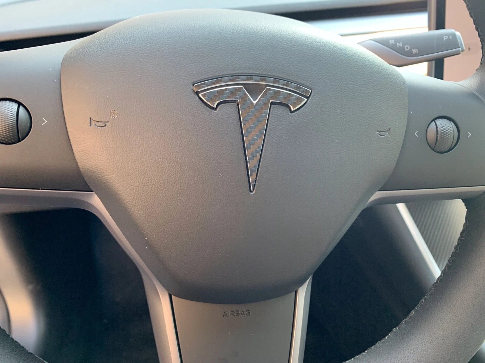 Real Carbon Fiber Steering Wheel Logo Cover for Tesla Model 3 / Y