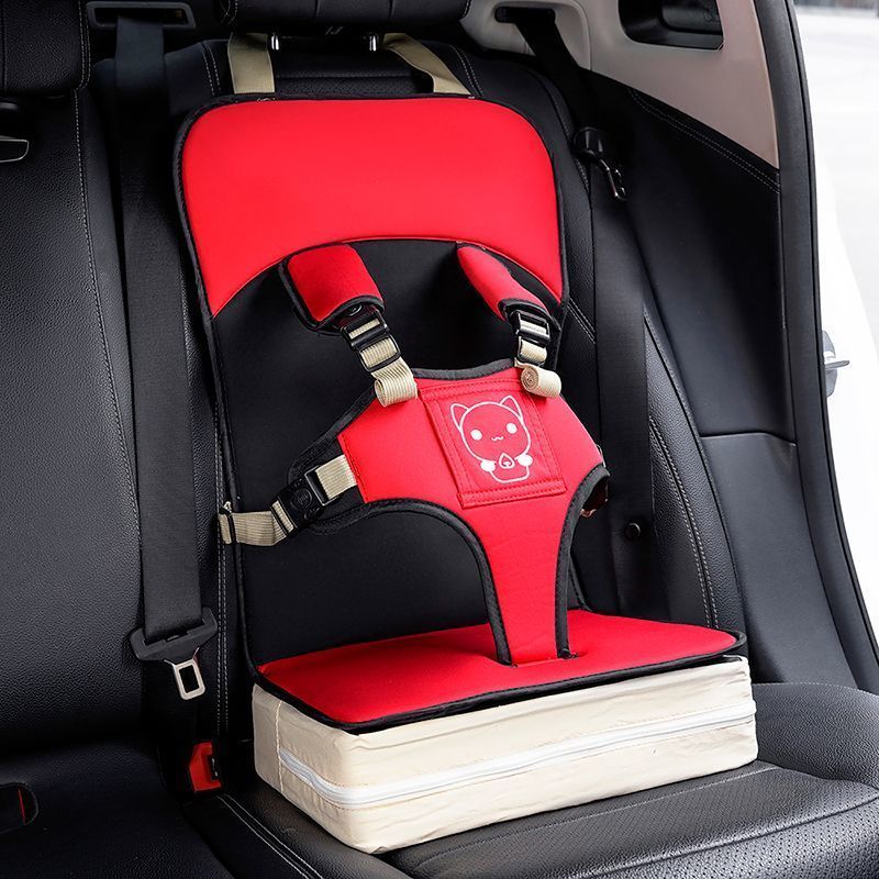 Tesla Child Safety Seat Portable Car Cushion – red variant – angle view