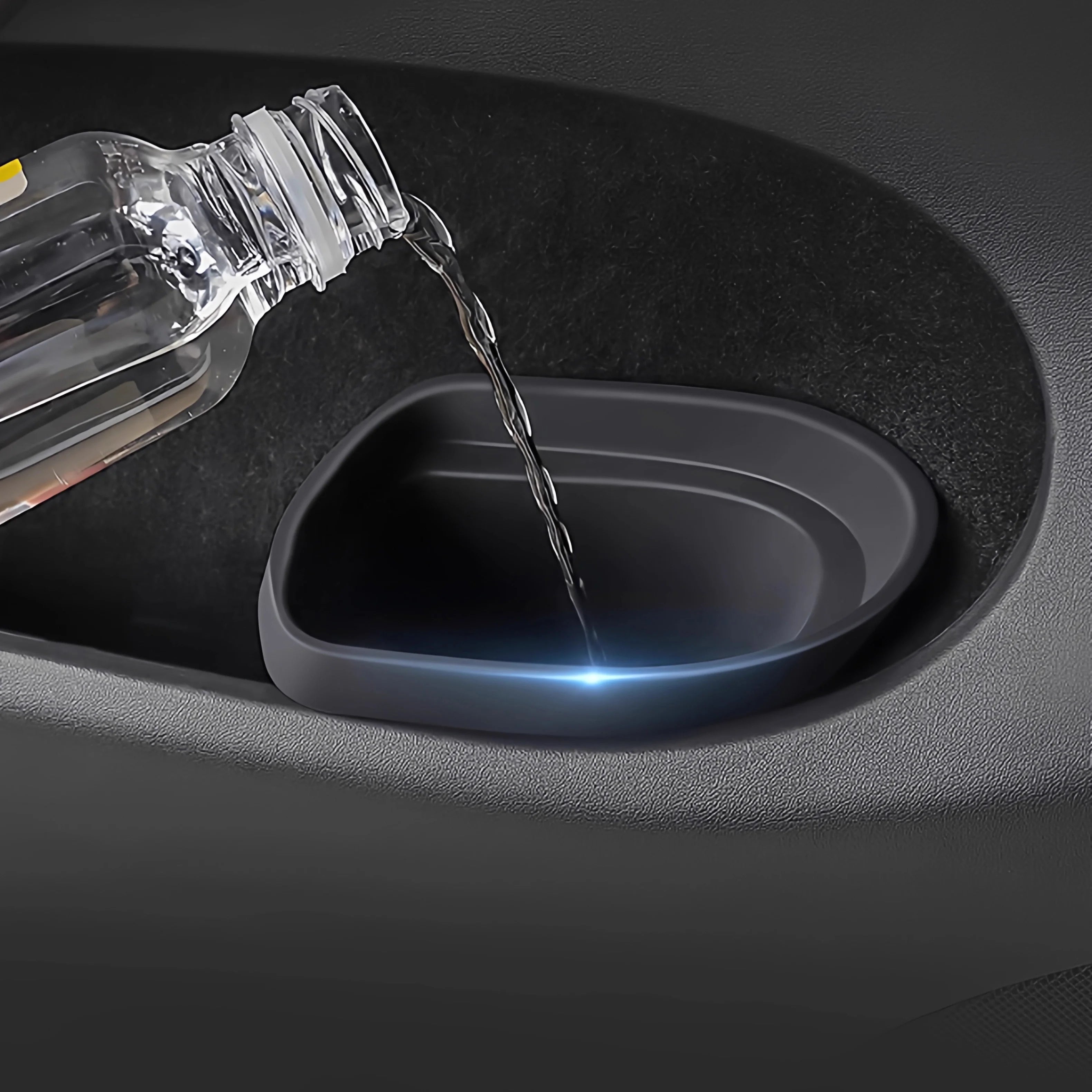 Close-up detail of Tesla Model 3 Y door side storage trash can
