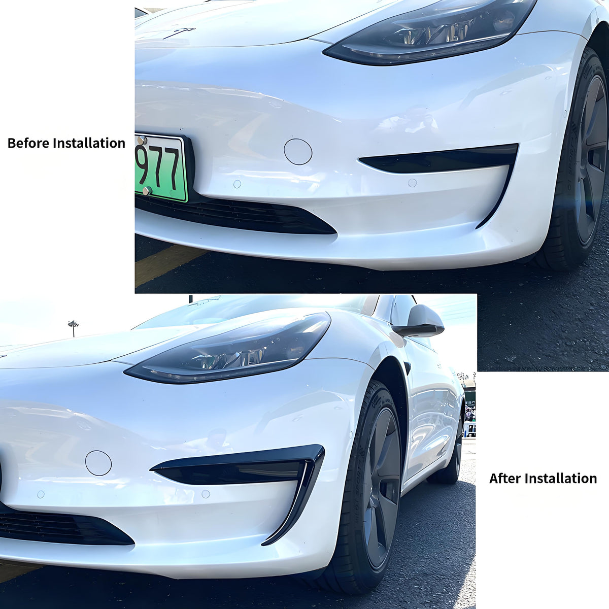 Blade-style front bumper decals for Tesla