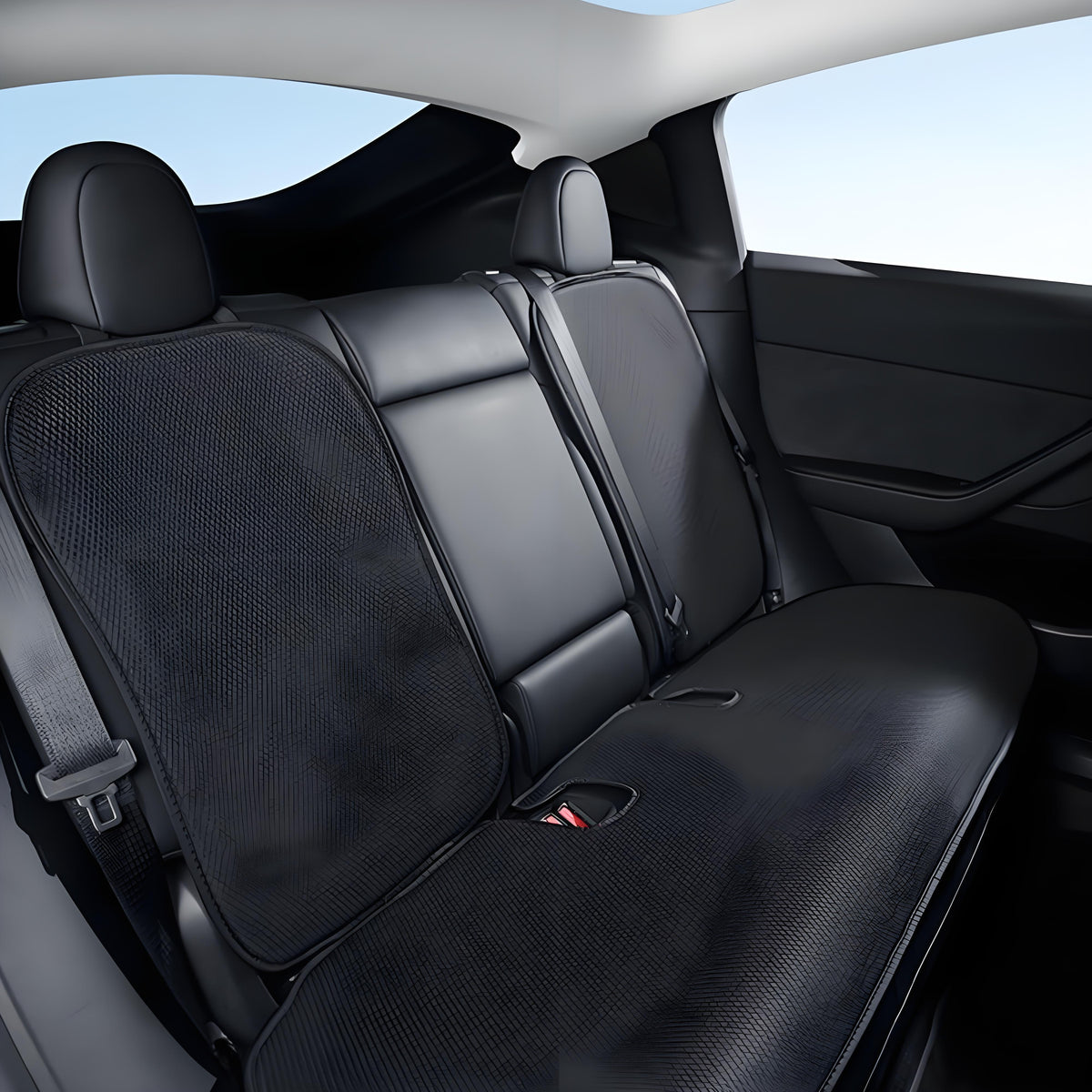 Ice silk seat cover installed in Tesla interior