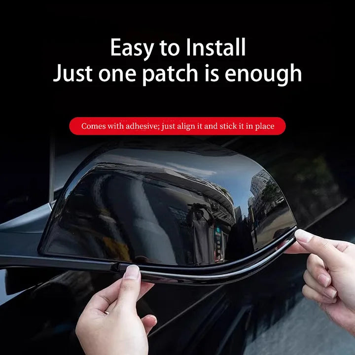 Adhesive installation of Tesla rearview mirror protection strip