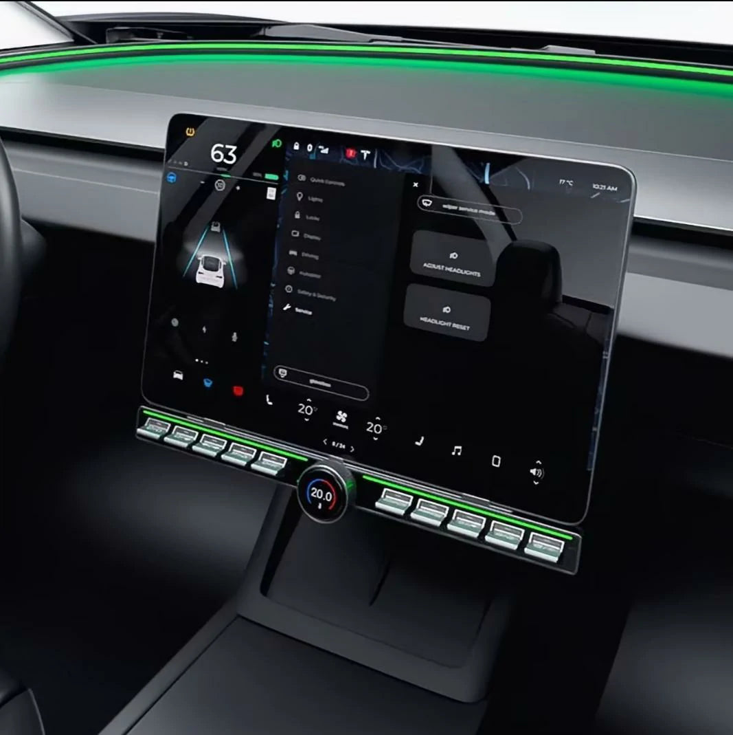Tesla Model 3/Y center console buttons installed in vehicle – top view