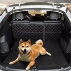 Comfortable pet travel setup in Tesla rear cargo area