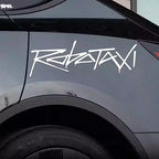 Detail view of Tesla reflective Robotaxi sticker
