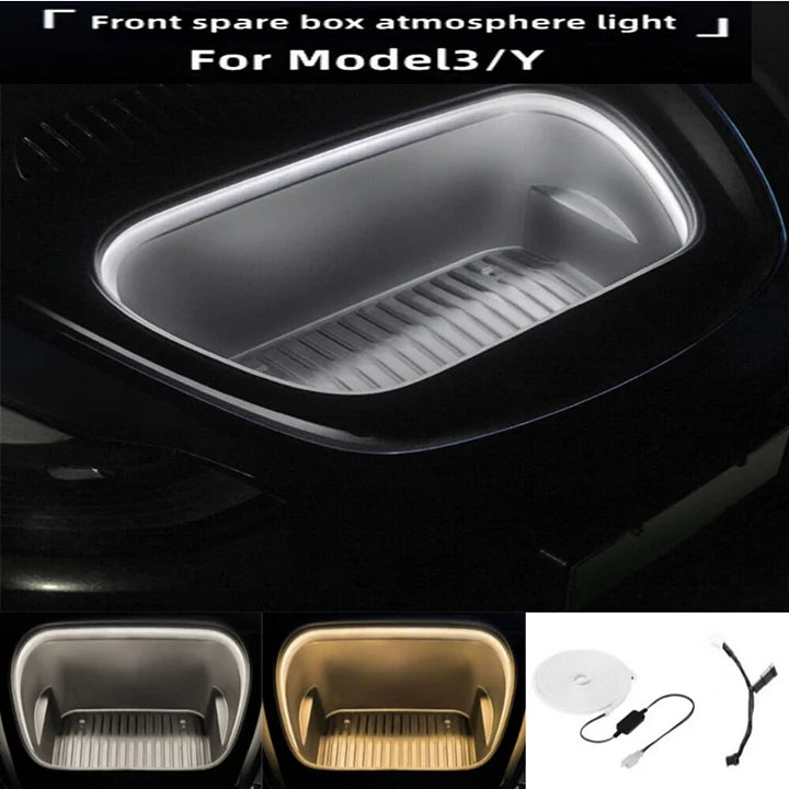 Cool white and warm ambient trunk lighting for Tesla