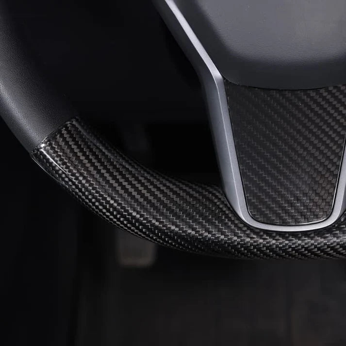 Upper / Lower Cover Steering Wheel Accessories for Tesla Model 3 / Y – Real Carbon Fiber