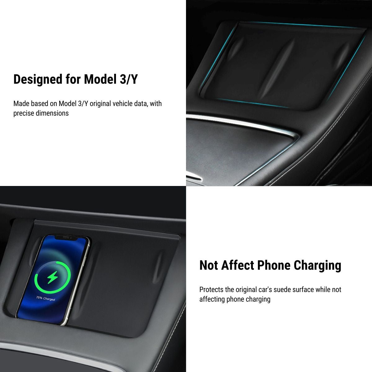 CUTIM Premium Silicone Wireless Charging Pad Anti-Slip Protective Mat for Model 3/Y